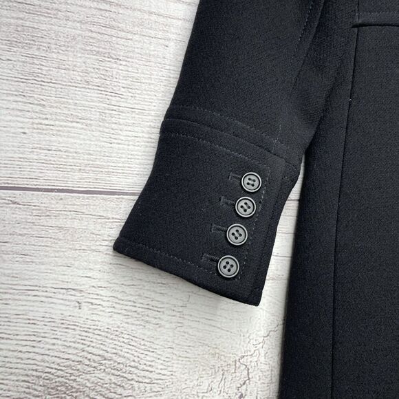 J. Crew Wool Blend Black 5 Button Coat women's size 2 PETITE FLAW - Picture 7 of 9